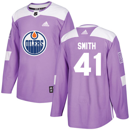Adidas Edmonton Oilers 41 Mike Smith Purple Authentic Fights Cancer Stitched Youth NHL Jersey